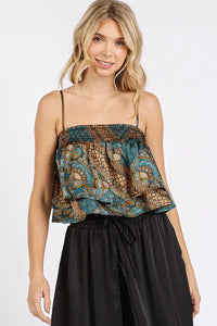 Mittoshop Paisley Patchwork Print Satin Ruffle Crop Cami - Brittney MADE