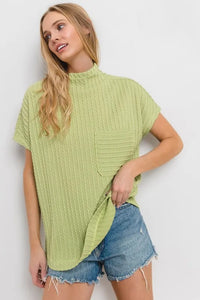 Ces Femme Texture Mock Neck Short Sleeve Knit Top - Brittney MADE