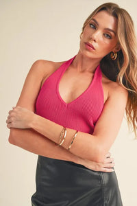 Aemi + Co Ribbed Halter Neck Cami - Brittney MADE