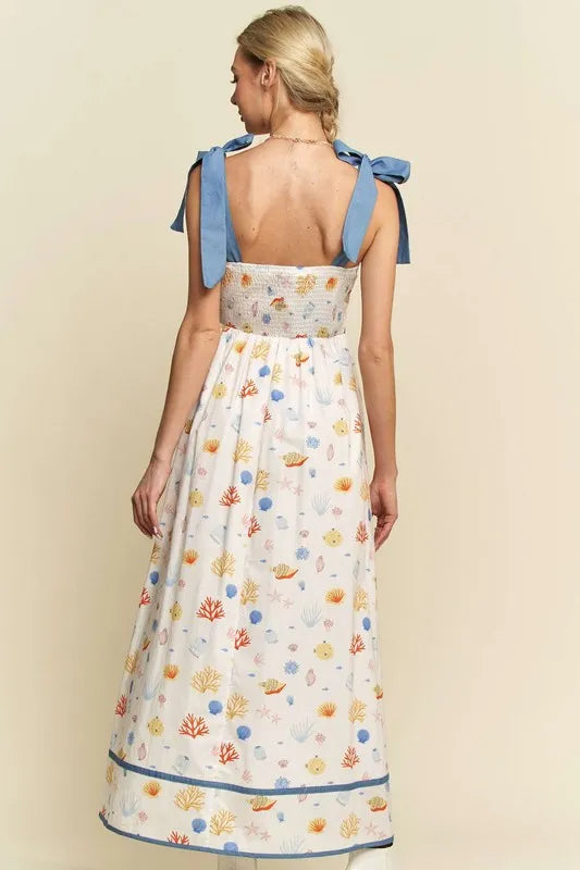 Davi & Dani Denim Binding Detail Smocking Summer Maxi Dress - Brittney MADE