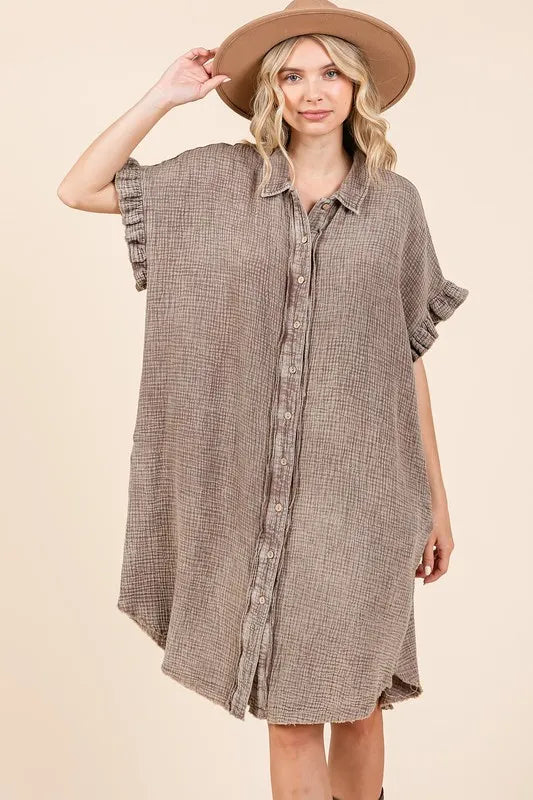 Mittoshop Mineral Wash Cotton Gauze Mini Shirt Dress - Brittney MADE