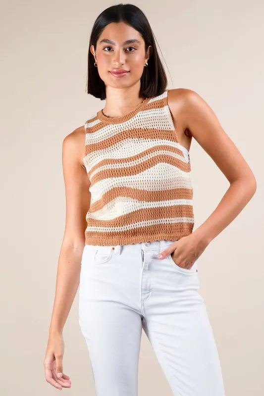 VERY J Multi Color Stripe Knit Crop Tank - Brittney MADE