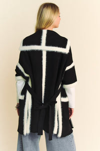 Davi & Dani Fuzzy Trim Open Front Loose Fit Cardigan - Brittney MADE