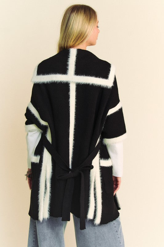 Davi & Dani Fuzzy Trim Open Front Loose Fit Cardigan - Brittney MADE