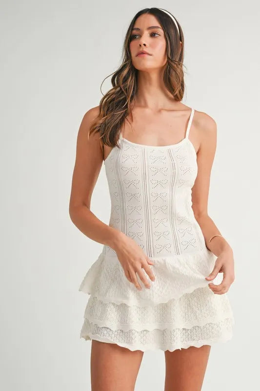 MABLE Bow Pointelle Knit Ruffle Mini Dress - Brittney MADE