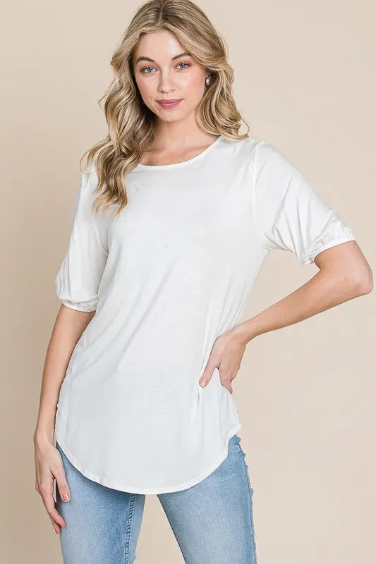 BOMBOM Round Neck Puff Sleeve T-Shirt - Brittney MADE