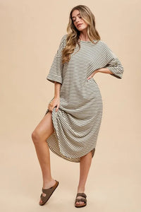 Annie Wear Striped Round Neck Terry Midi Dress - Brittney MADE