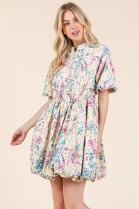 GeeGee Floral Eyelet Lace Puff Sleeve Mini Shirt Dress - Brittney MADE