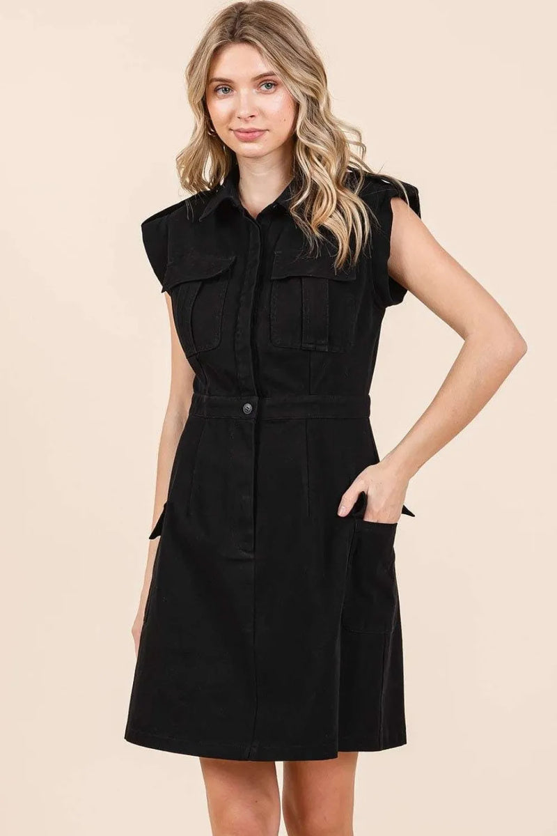 Mittoshop Cargo Pocket Half Button Mini Dress - Brittney MADE