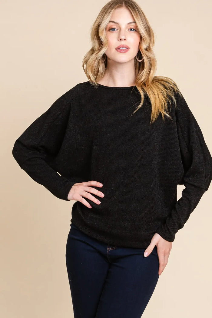 BOMBOM Drop Shoulder Long Sleeve Knit Top - Brittney MADE
