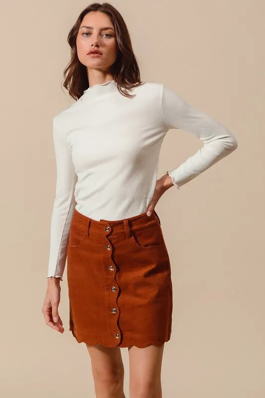 SO ME Scallop Buttoned Front Corduroy Mini Skirt - Brittney MADE