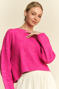 Davi & Dani Diamond Cable Pattern Drop Shoulder Sweater - Brittney MADE