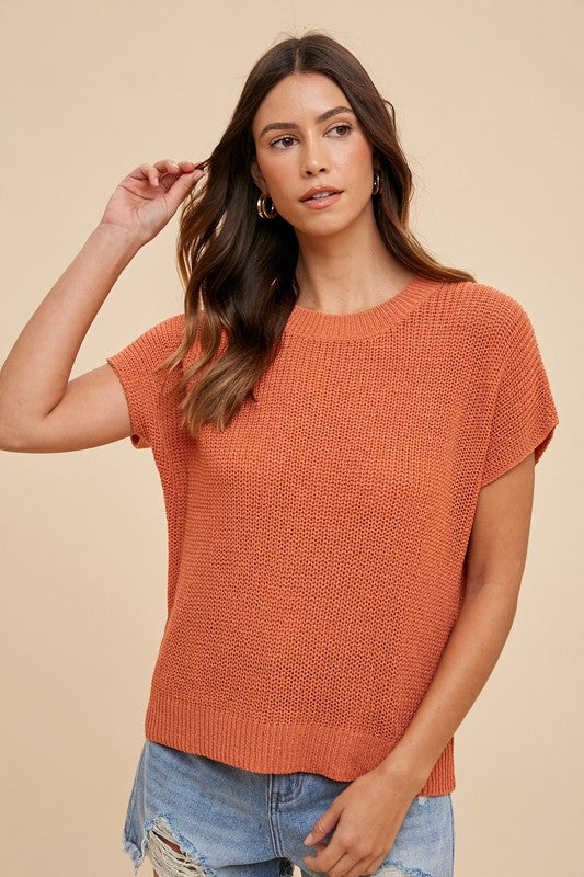 Annie Wear Round Neck Short Sleeve Sweater - Brittney MADE