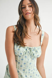 MABLE Floral Print Bustier Back Lace Up Midi Dress - Brittney MADE