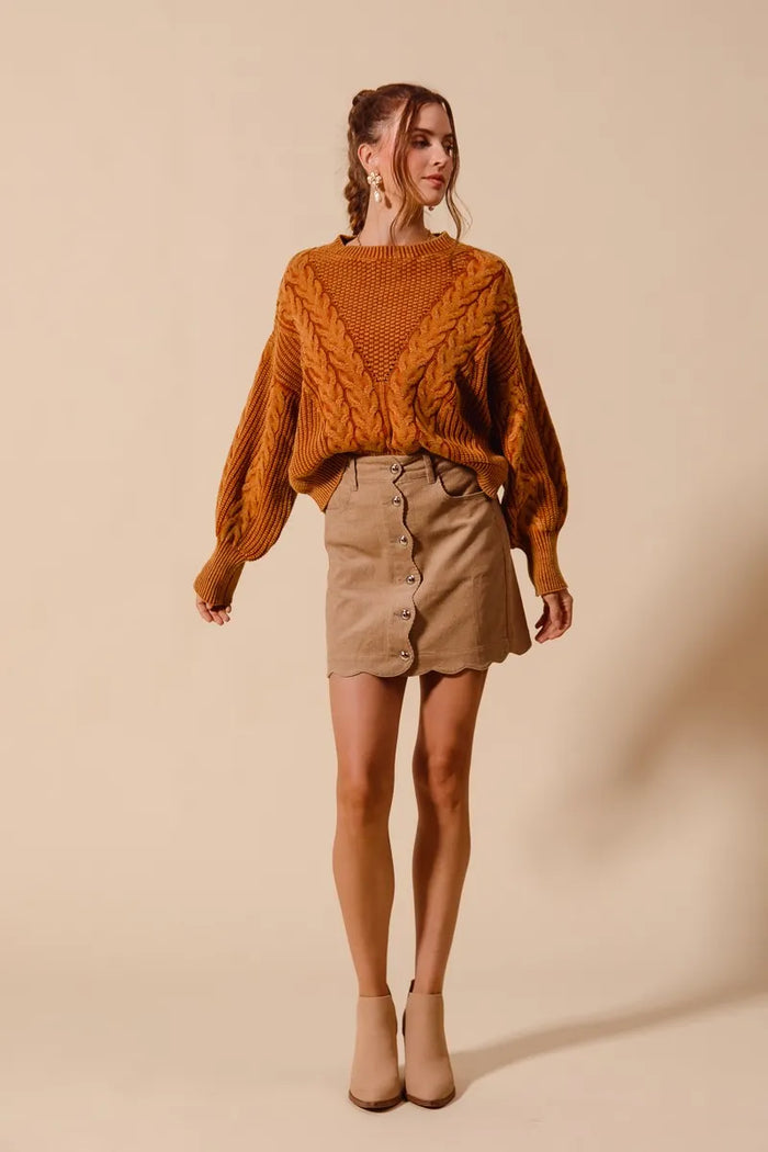 SO ME Scallop Buttoned Front Corduroy Mini Skirt - Brittney MADE