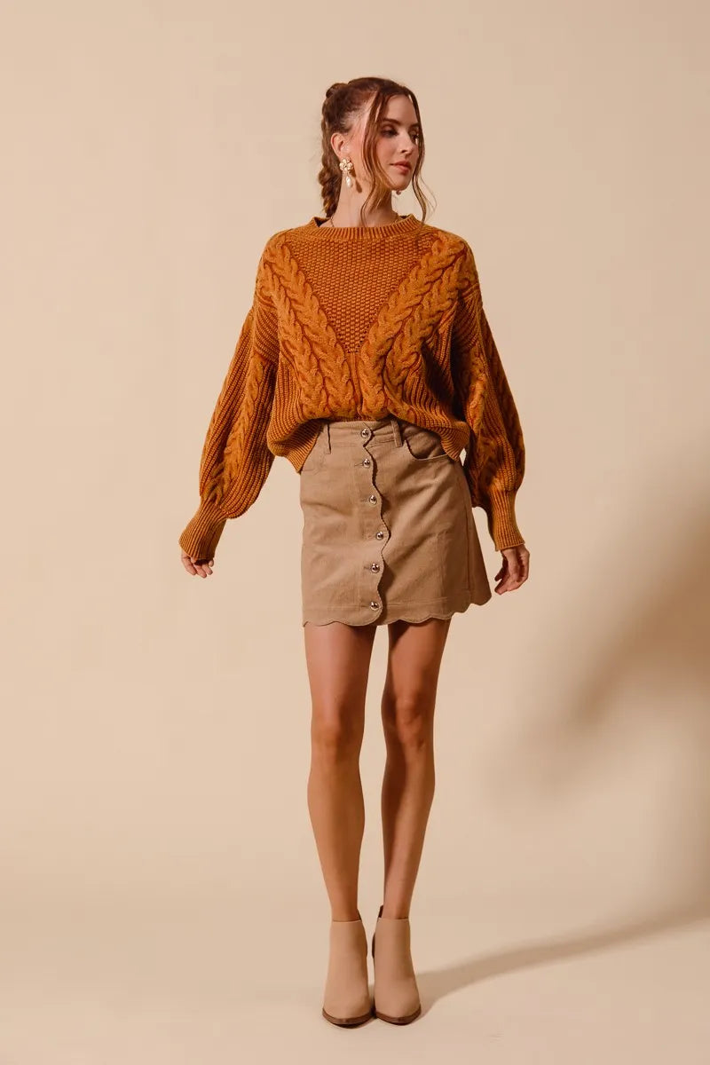 SO ME Scallop Buttoned Front Corduroy Mini Skirt - Brittney MADE