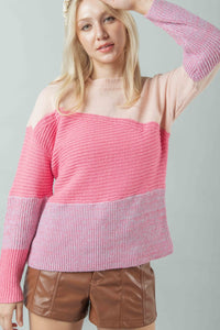 VERY J Color Block Long Sleeve Sweater - Brittney MADE