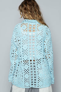 POL Crochet Button Up Cardigan with Chest Patch Pockets - Brittney MADE