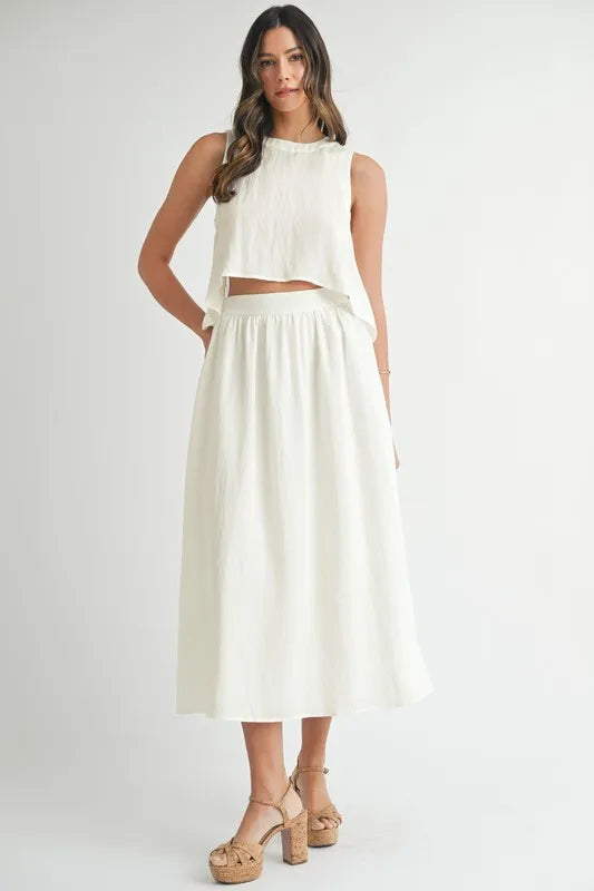 MABLE Wrinkled Round Neck Swing Top and Skirt Set - Brittney MADE