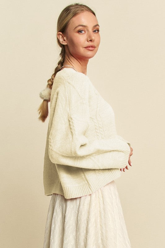 Davi & Dani Diamond Cable Pattern Drop Shoulder Sweater - Brittney MADE