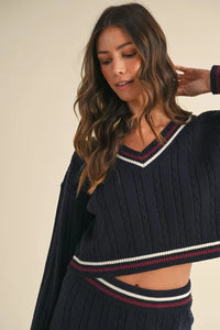 MABLE Cable-Knit Top and Pleated Skirt Sweater Set - Brittney MADE