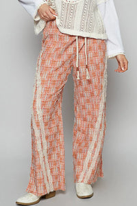 POL Lace Trim Drawstring Checkered Wide Leg Pants - Brittney MADE
