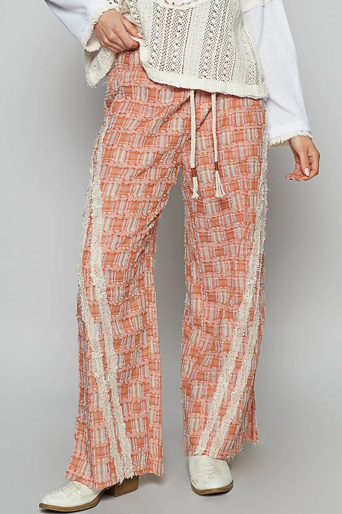 POL Lace Trim Drawstring Checkered Wide Leg Pants - Brittney MADE