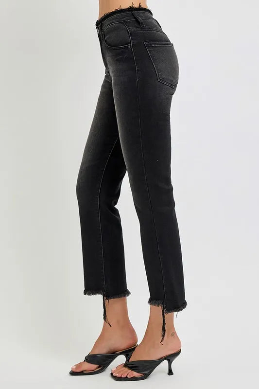 RISEN Full Size Raw Hem Cropped Flare Jeans Plus Size - Brittney MADE