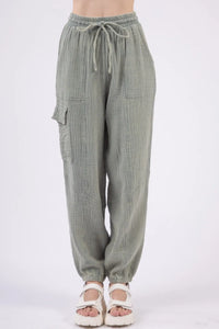 VERY J Washed Woven Crinkle Gauze Drawstring Pants - Brittney MADE