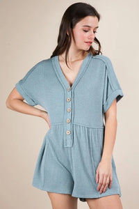 VERY J Two Tone Ribbed Knit Comfy Casual Romper - Brittney MADE