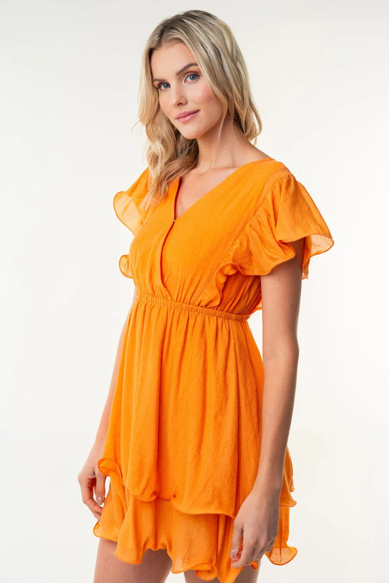 White Birch Full Size Short Sleeve Woven Layered Dress - Brittney MADE
