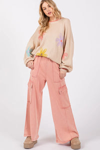 SAGE + FIG Knit Terry Mineral Wash Wide Leg Pants - Brittney MADE
