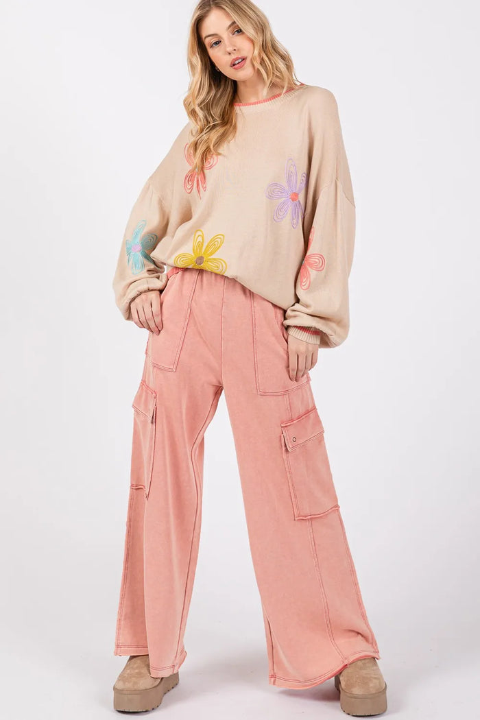 SAGE + FIG Knit Terry Mineral Wash Wide Leg Pants - Brittney MADE