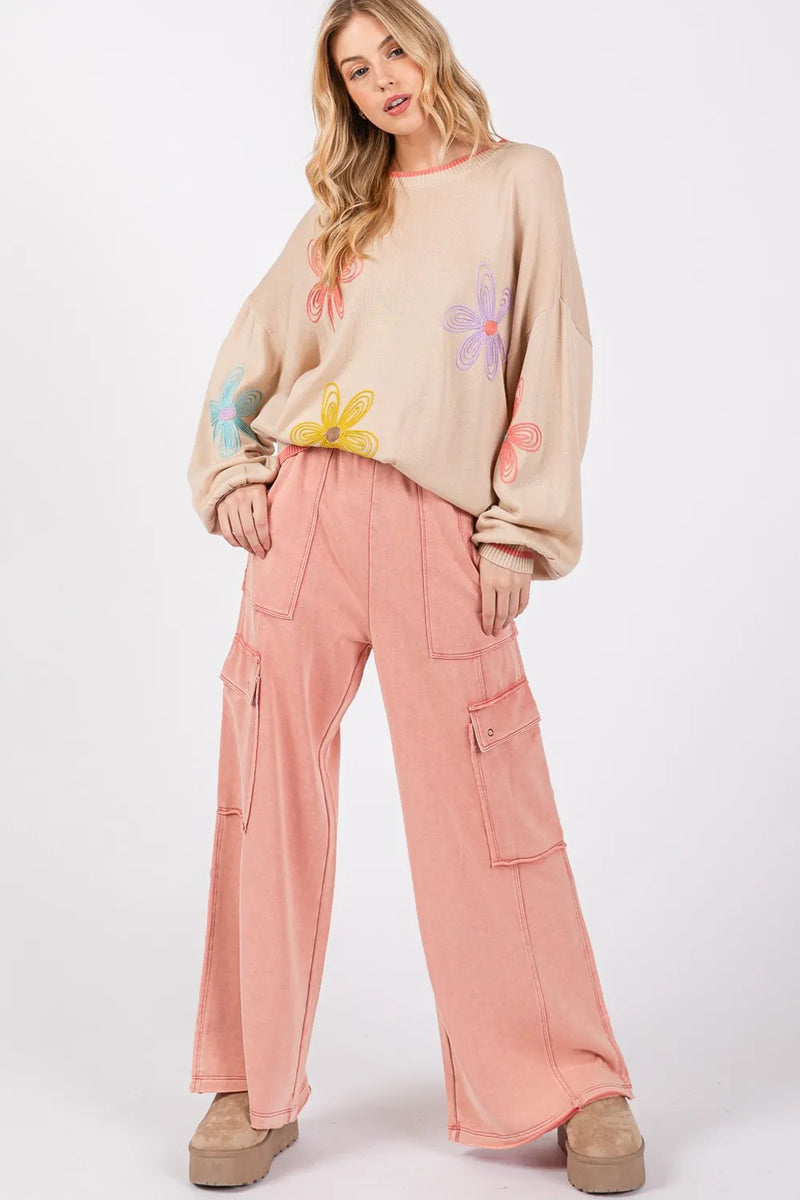 SAGE + FIG Knit Terry Mineral Wash Wide Leg Pants - Brittney MADE