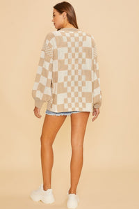 Annie Wear Checkered Open Front Drop Shoulder Cardigan - Brittney MADE