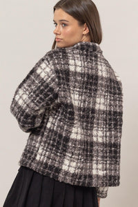 HYFVE Plaid Collared Neck Boucle Jacket with Pockets - Brittney MADE