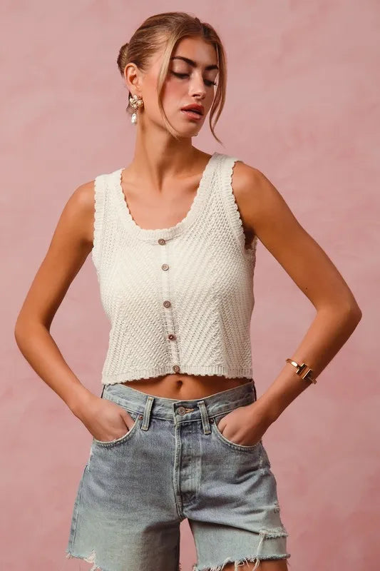 SO ME Chevron Pattern Buttoned Front Lightweight Tank Top - Brittney MADE