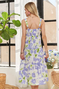 ADORA Smocked Back Floral Adjustable Strap Midi Dress - Brittney MADE