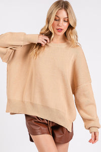 Mittoshop Side Slit Round Neck Drop Shoulder Sweater - Brittney MADE