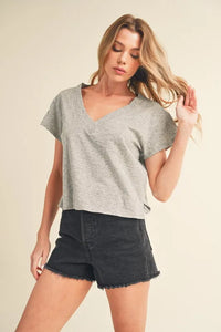 Aemi + Co Side Slit V-Neck Short Sleeve Cropped T-Shirt - Brittney MADE