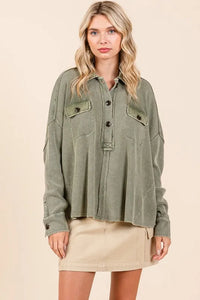 Mittoshop Mineral Wash Waffle Knit Collared Neck Henley Top - Brittney MADE