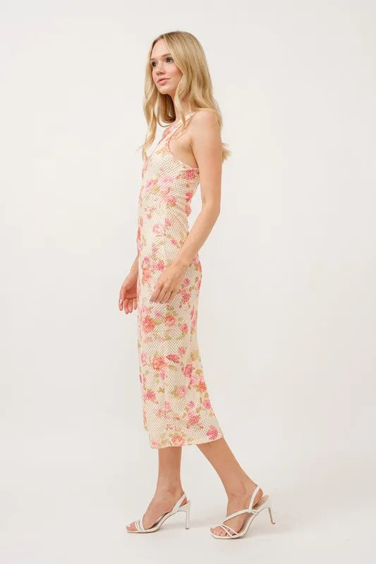 And The Why Floral Fishnet Bodycon Midi Dress - Brittney MADE