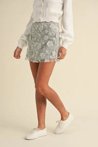 MABLE 3D Floral Embellished Applique Mini Skirt - Brittney MADE