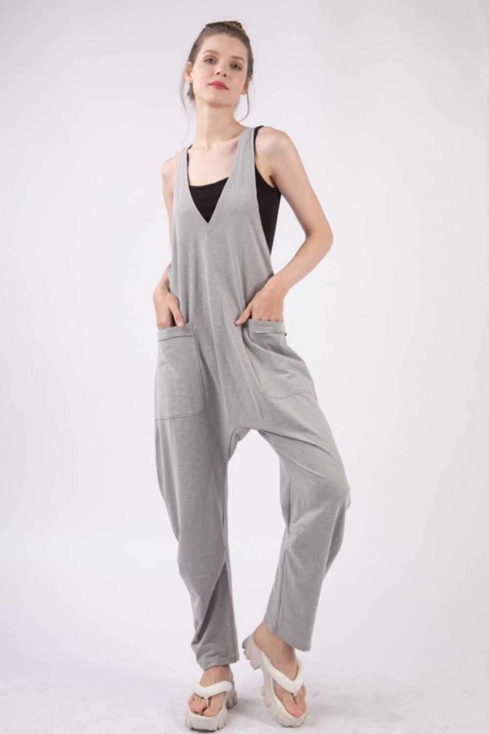 VERY J  Plunge Sleeveless Jumpsuit with Pockets - Brittney MADE