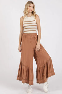 Mittoshop Lace Ruffle Asymmetric Hem Wide Leg Pants - Brittney MADE