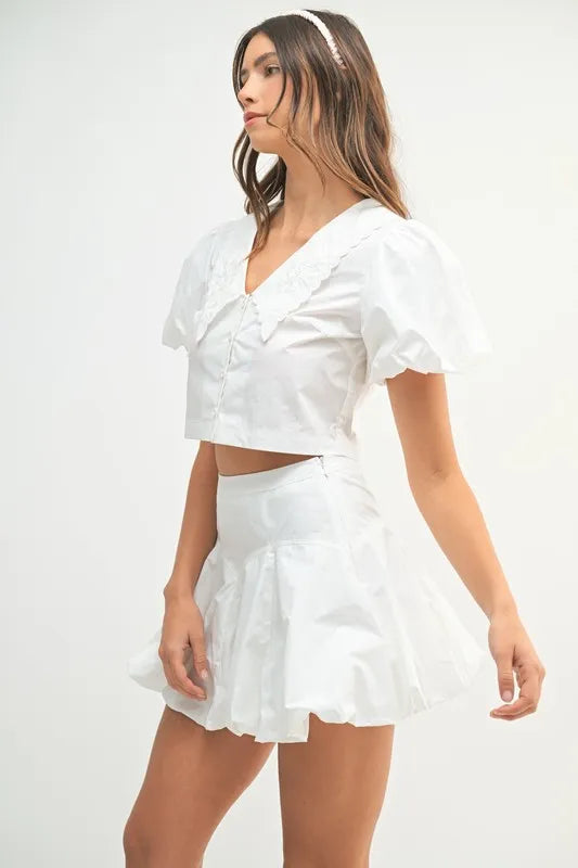 MABLE Puff Sleeve Button Down Top and Bubble Skirt Set - Brittney MADE