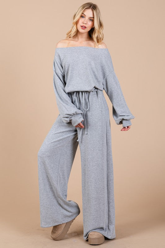 Ces Femme Boat Neck Long Sleeve Drawstring Jumpsuit - Brittney MADE