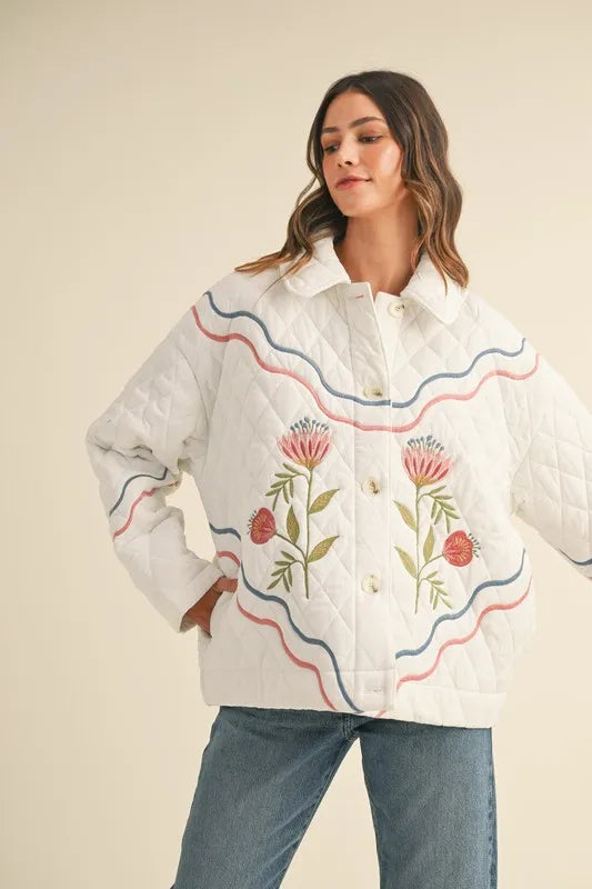 MABLE Floral Multi Color Embroidered Quilted Jacket - Brittney MADE