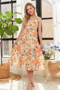 ADORA Smocked Back Floral Adjustable Strap Midi Dress - Brittney MADE
