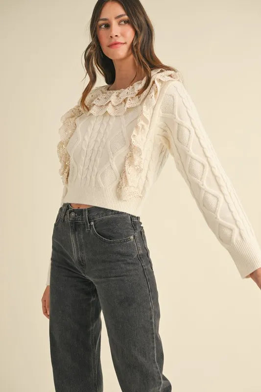 MABLE Ruffled Lace Crochet Sweater - Brittney MADE